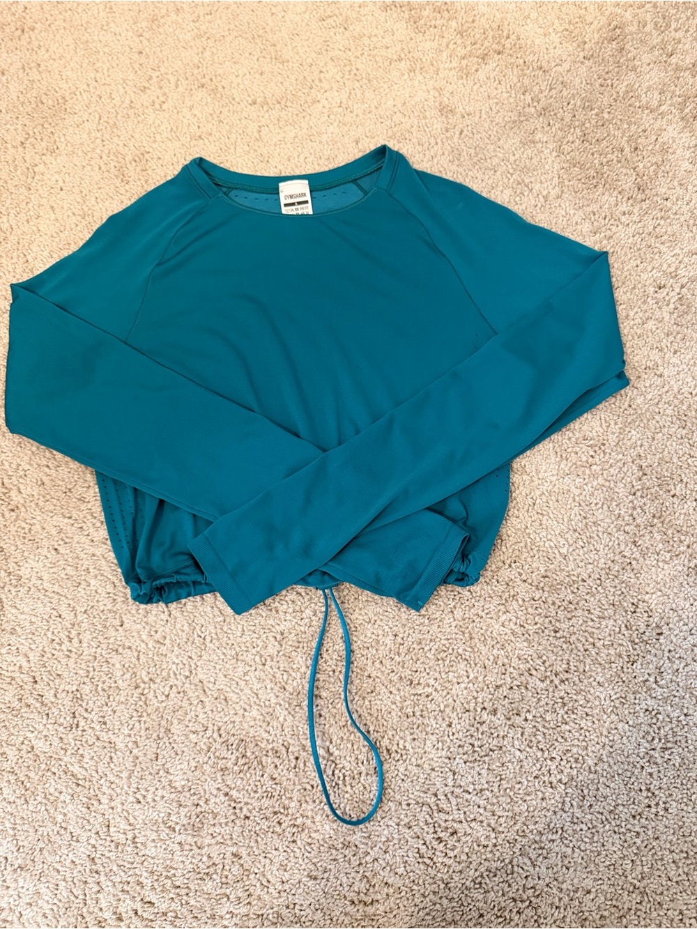 Gymshark Teal Drawstring Long-Sleeve Crop Top, Small!